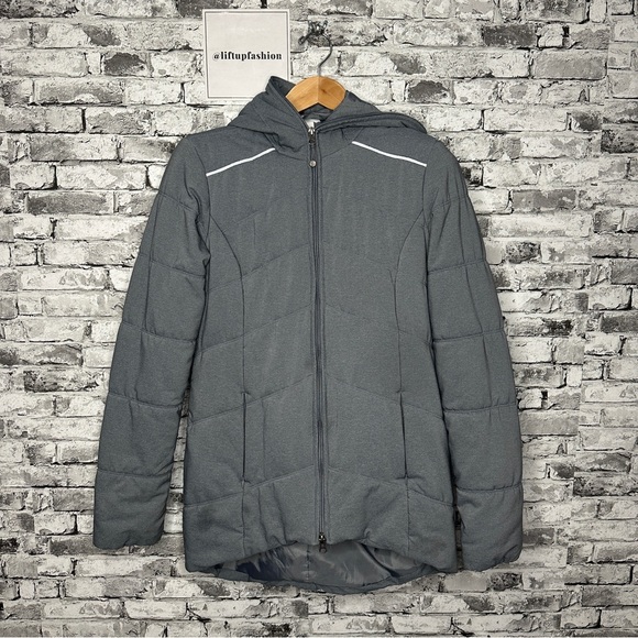 EUC Zella Women’s Daphne Hooded Charcoal Puffer Jacket Size Small (RN 58655) - Picture 2 of 16